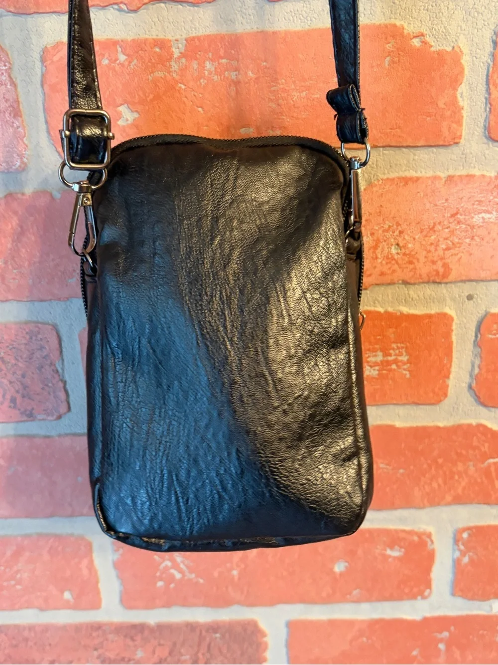 Black Faux Leather Multi-Pocket Crossbody Bag. NWOT